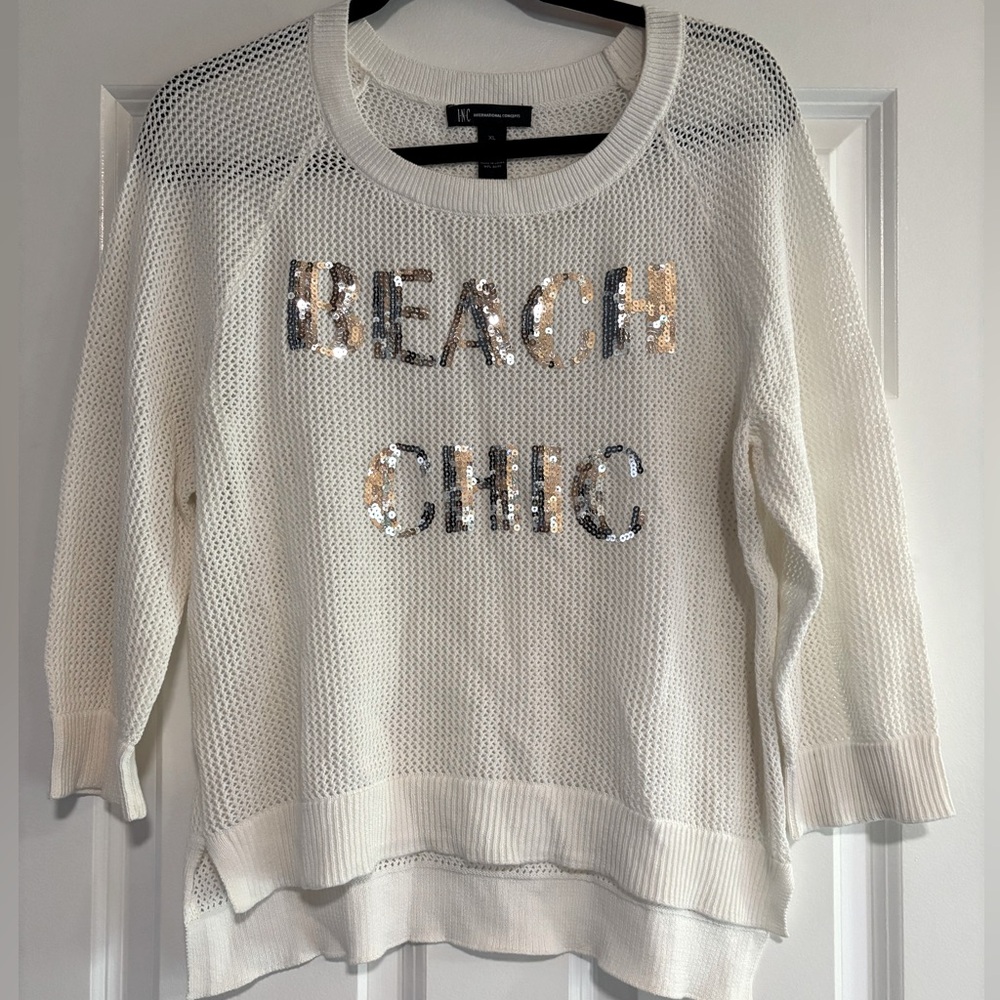 INC ‘Beach Chic’ Sequin Open Knit Sweater, size XL